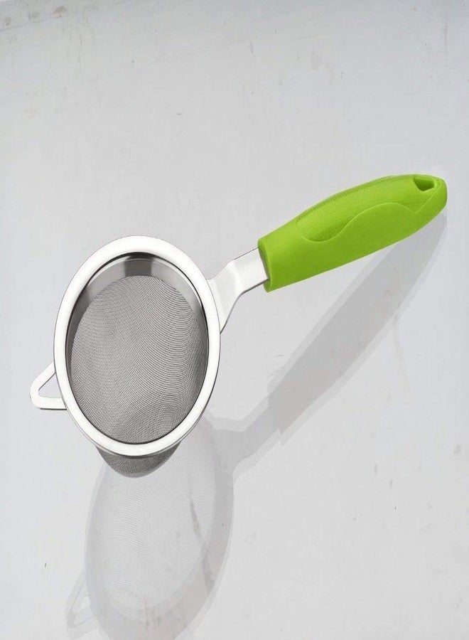 Lion LENDER 3 Pcs Tea and Coffee Strainer Set Green Conical Chalani Stainless Steel Mesh with Durable Plastic Handle Heavy Net Kitchen Utensil for Tea Coffee Juices Multipurpose Strainer Pack of 3 - Image 2